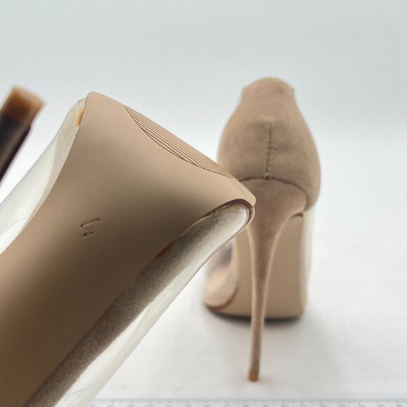 FSJ Beige Suede Stiletto Clear Pumps High Heels Slip On Sandals Party Dress Shoe - Picture 5 of 8